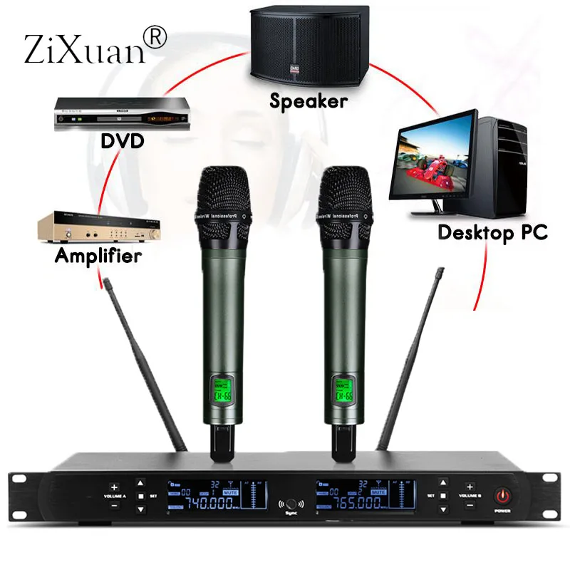 المهنية UHF 2 قناة لاسلكية نظام ميكروفون سماعة الرأس المرحلة الأداء مؤتمر التلبيب يده KTV ميكروفون الكاريوكي