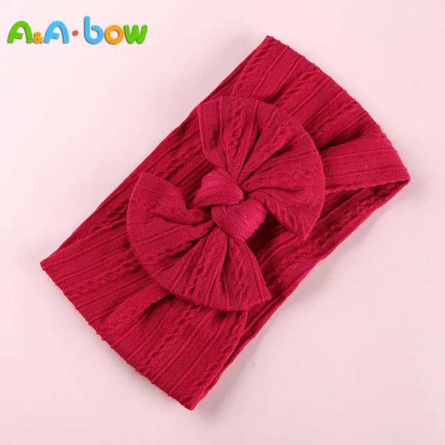 1pcs Cable Knit Nylon Bow Headwrap, One size fits all nylon headbands, wide nylon headbands, baby headbands, Knot bow headwear A2NSNSFB-9592-26