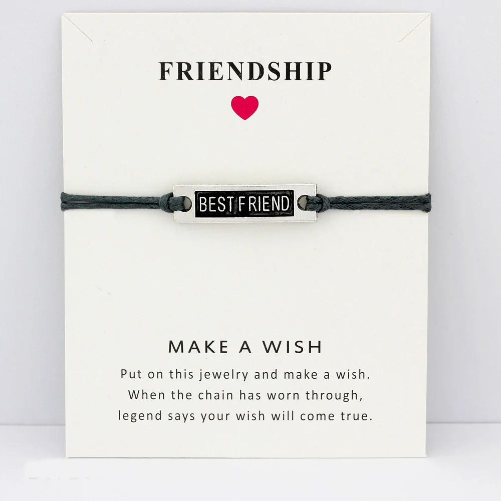 

My Best Friend Forever Hope Faith Love Charm Card Bracelets Gray Brown Blue Wax Cords Women Men Girl Jewelry Christmas Gift
