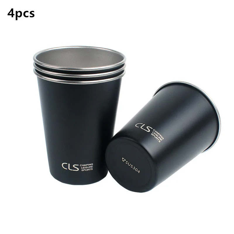 

4Pcs/Set 350ml Outdoor Camping Stainless Steel Cup Camping Barbecue Beer Mug with Storage Bag