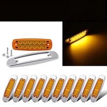 10pcs 12 LED 12V-24V Amber Light Thin Side Marker Light Clearance Bright Lamp Chrome For Trucks Trailers Car