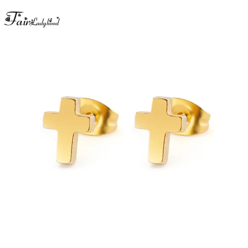 FairLadyHood Stainless Steel Simple Fashion Cutting Cross Earrings Female anti-allergic Factory Wholesale Stud | Украшения и