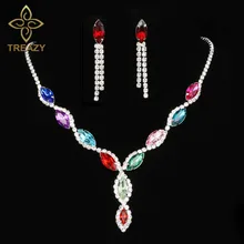 TREAZY 5 цветов лист кисточкой Кристалл невесты свадебный набор украшений для женщин ожерелье серьги наборы Свадебная вечеринка украшения аксессуары