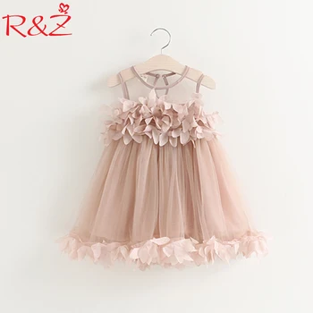 

R&Z Girls Dress 2019 New Summer Mesh Girls Clothes Pink Applique Princess Dress Children Summer Clothes Baby Girls Dress k1
