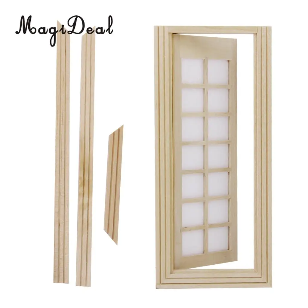 1Pc Wooden 14-Squares Unpainted DIY Door for 1:12 Dollhouse Bedroom Kitchen Miniature Furniture Decor Accessory