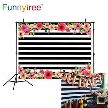 

Funnytree photography background white and black stripes Flowers romantic wedding photocall baby birthday backdrop photographic