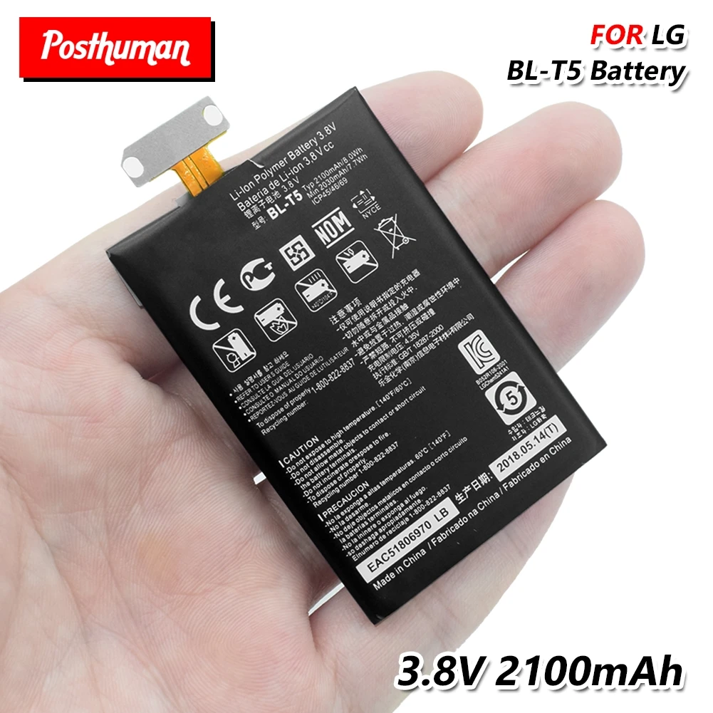 

Replacement Lithium BL-T5 BLT5 Rechargeable Li-ion Battery 3.8V 2100mAh Phone Battery BL T5 For LG E971 E973 E975 Nexus 4 E960