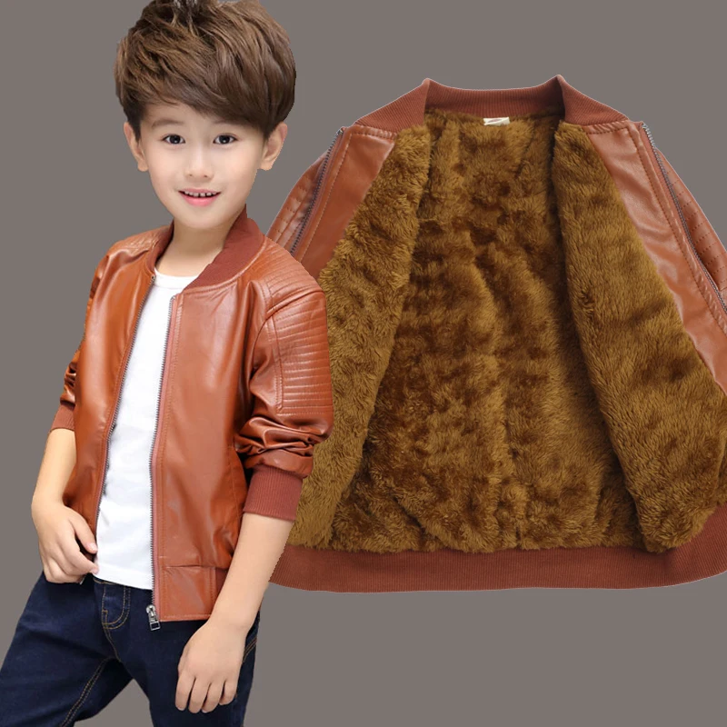 

BibiCola boys winter coat children thick velvet kid pu leather jacket fashion solid kids warm clothes boy new 2018 tops outwears