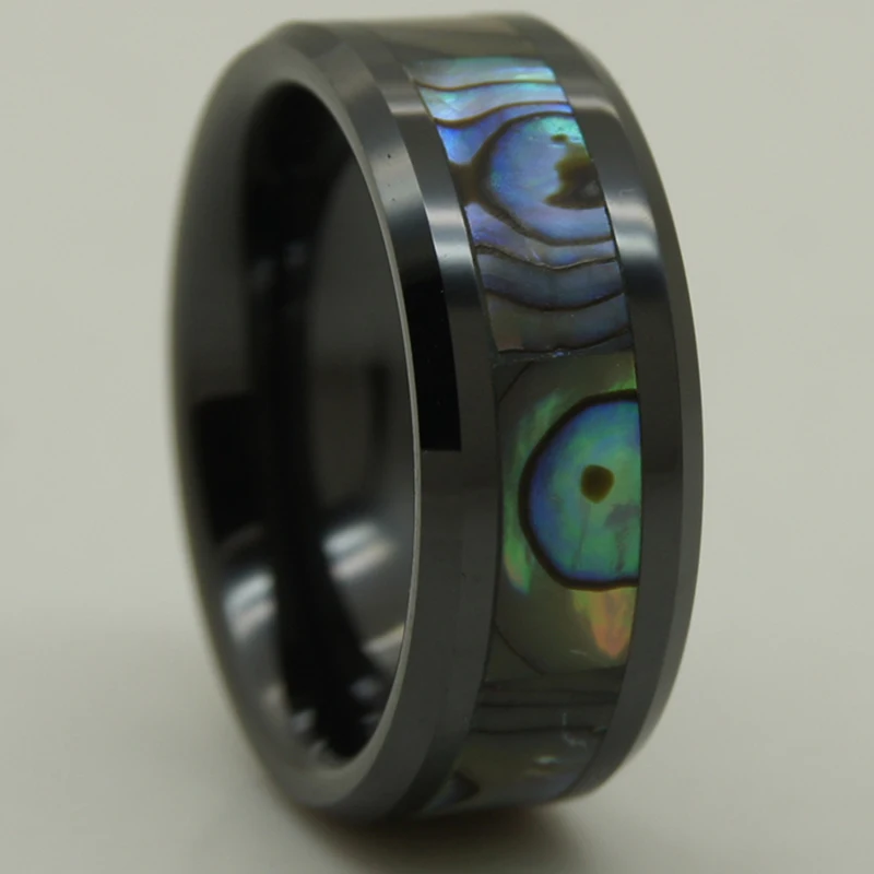 

mother of pearl shell inlayed black hi tech scratch proof ceramic ring 1pc