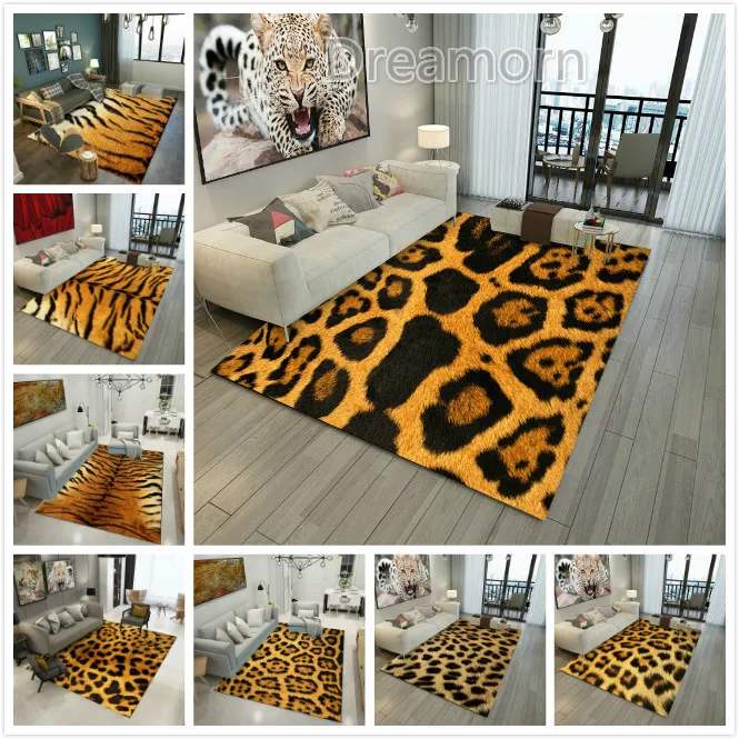 

Brown Animal Pattern Rug Doormat Fur Leather Leopard Print Area Rug Tiger Pattern Living Room Bedroom Carpet Floor Mat