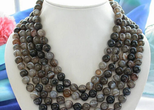 

FREE SHIPPING>@@> N2915 Long 100" 10mm round clarity black agate bead necklace