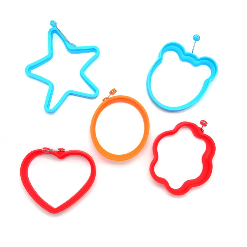 

5 Pcs/Lot Silicone Egg Rings Fried Egg Mold Non-stick Kitchen Egg Cooking Tools Stars Heart Round Flower Animal Shape Egg Mold