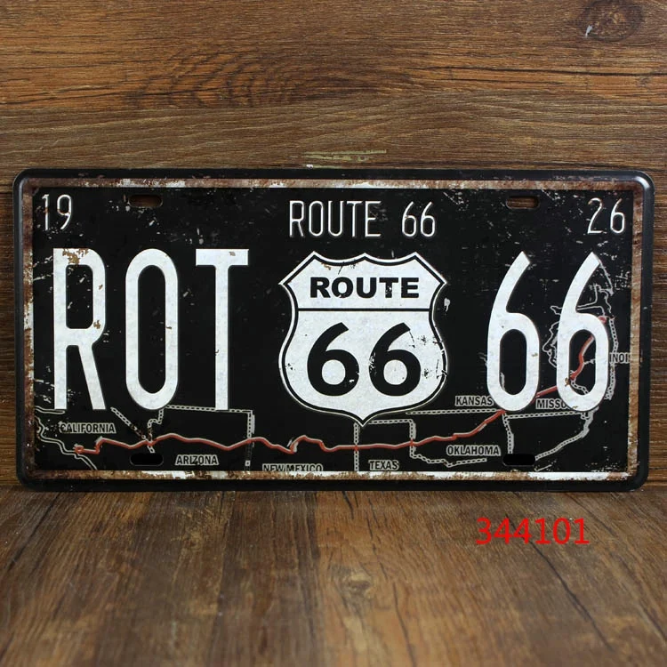 

15*30 CM ROUTE 66 Digital License Plates Wall Sticker Decor Iron Retro Tin Mini Metal Signs Plaques Mural