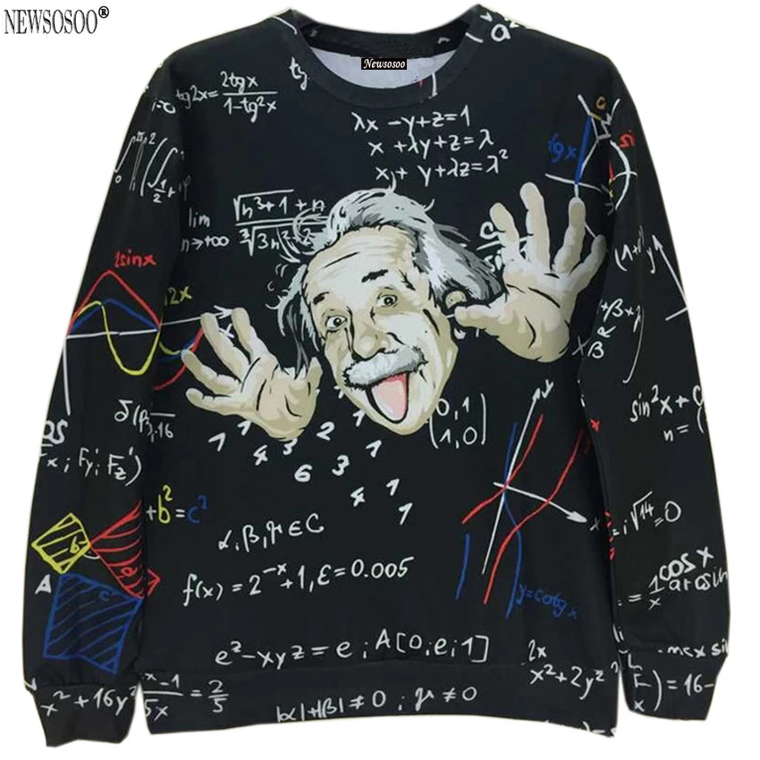 New brand fashion spring and Autumn style Great Einstein printed 3D thin sweatshirts men s slim