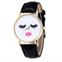 2017 Fashion Long eyelashes Women Watches PU Leather Strap Analog Quartz Wrist Watches Women Relogio Feminino wholesale #7550904