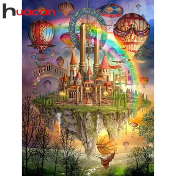 

Huacan Diamond Embroidery Cartoon Full Display Diamond Painting Castle Picture Of Rhinestones Diamond Mosaic Balloon Needlework