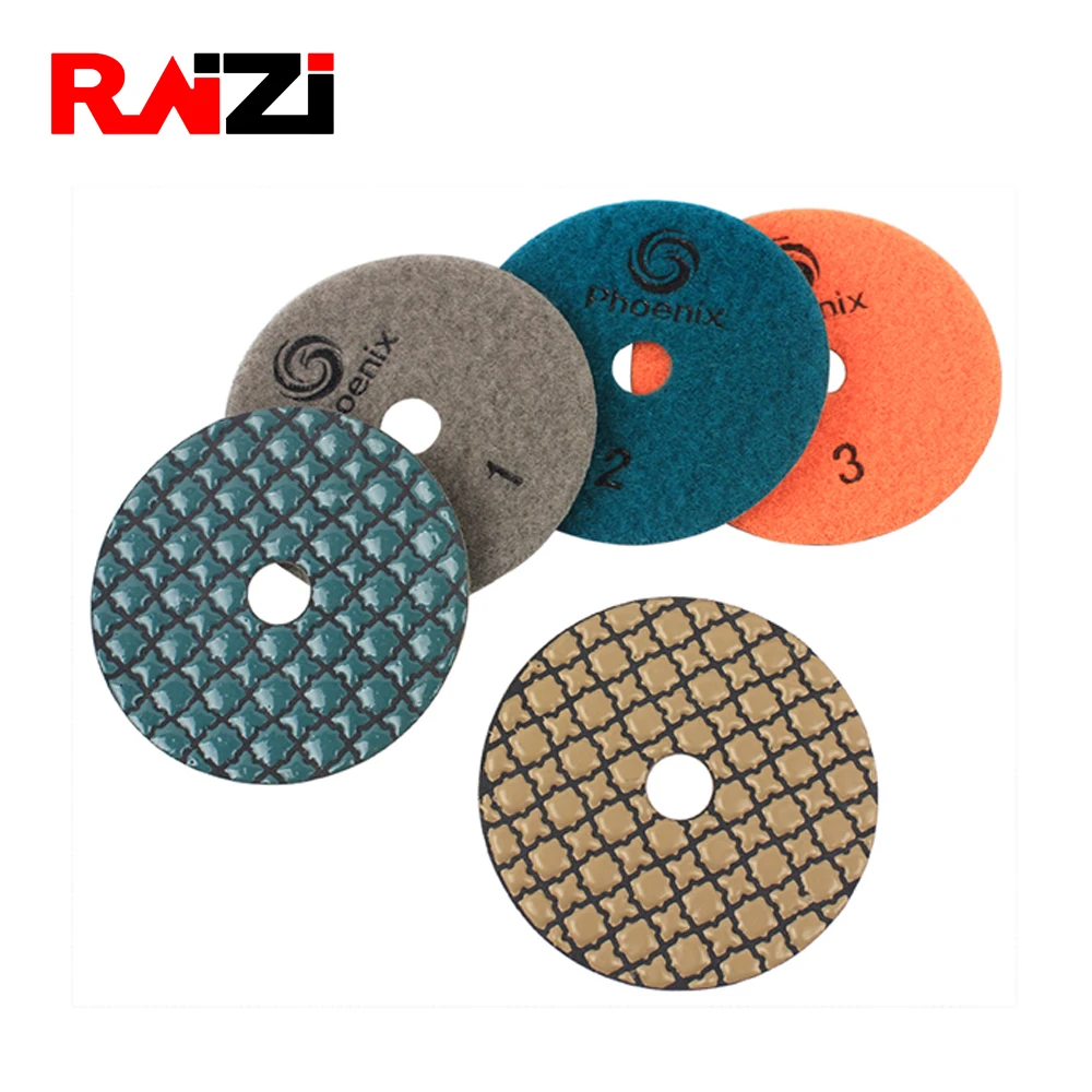 

Raizi 4 inch/100 mm dry granite polishing pads 1 Pc 5 step marble quartz stone diamond sanding polishing pads