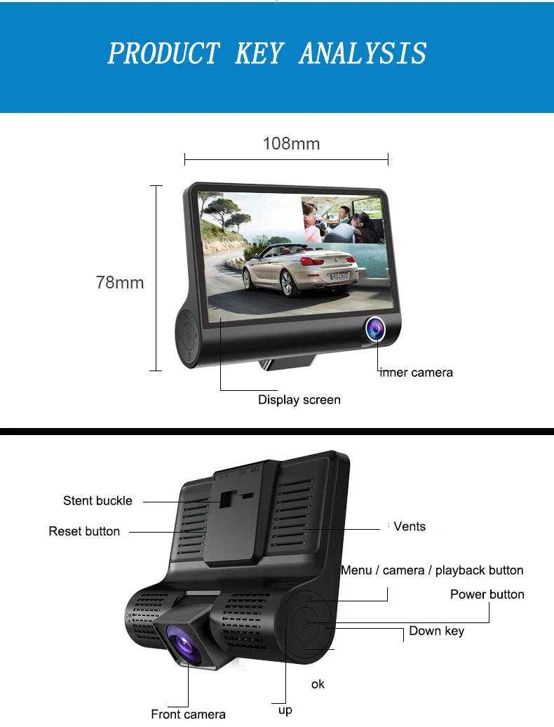 Горячая 4 0 &quotDash Cam на русском и английском языках 2 в 1 Автомобильный
