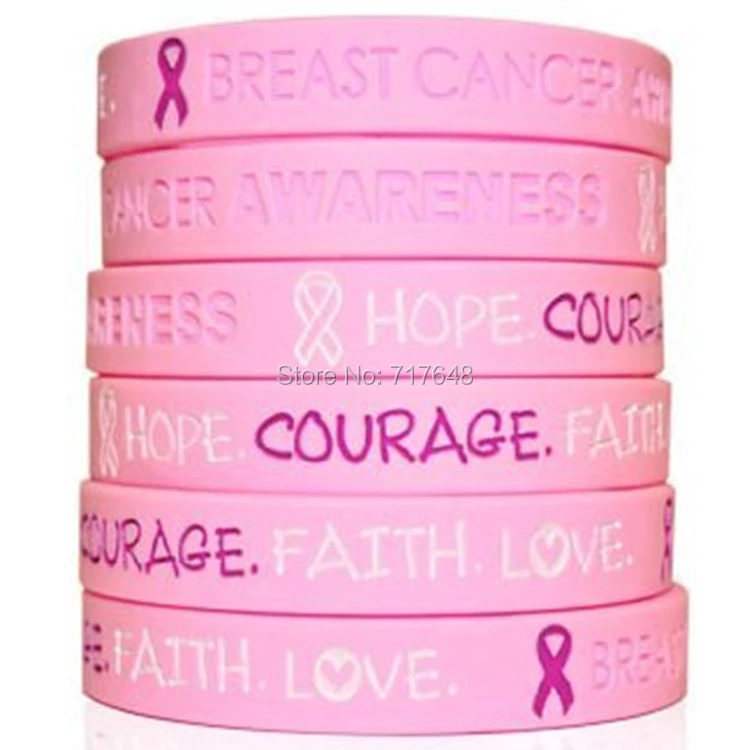 1pc Breast Cancer Awareness wristband silicone bracelets rubber cuff