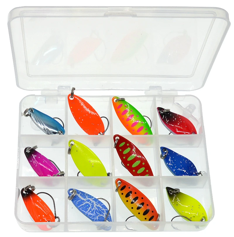 12 Mixed Colorful Trout Spoon Fishing Lures Spinner Baits Tackle New HI