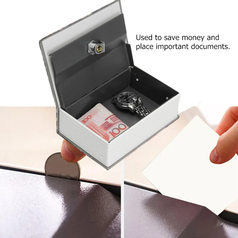 Book Safes Fun Simulation Key Lock Book box Metal Steel Cash Secure Secret Hidden Piggy Bank Storage Box(Size 18*11.5*5.5cm