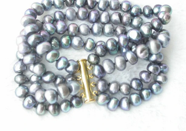 

free shipping 09774 4strands FW Black pearl Bracelet