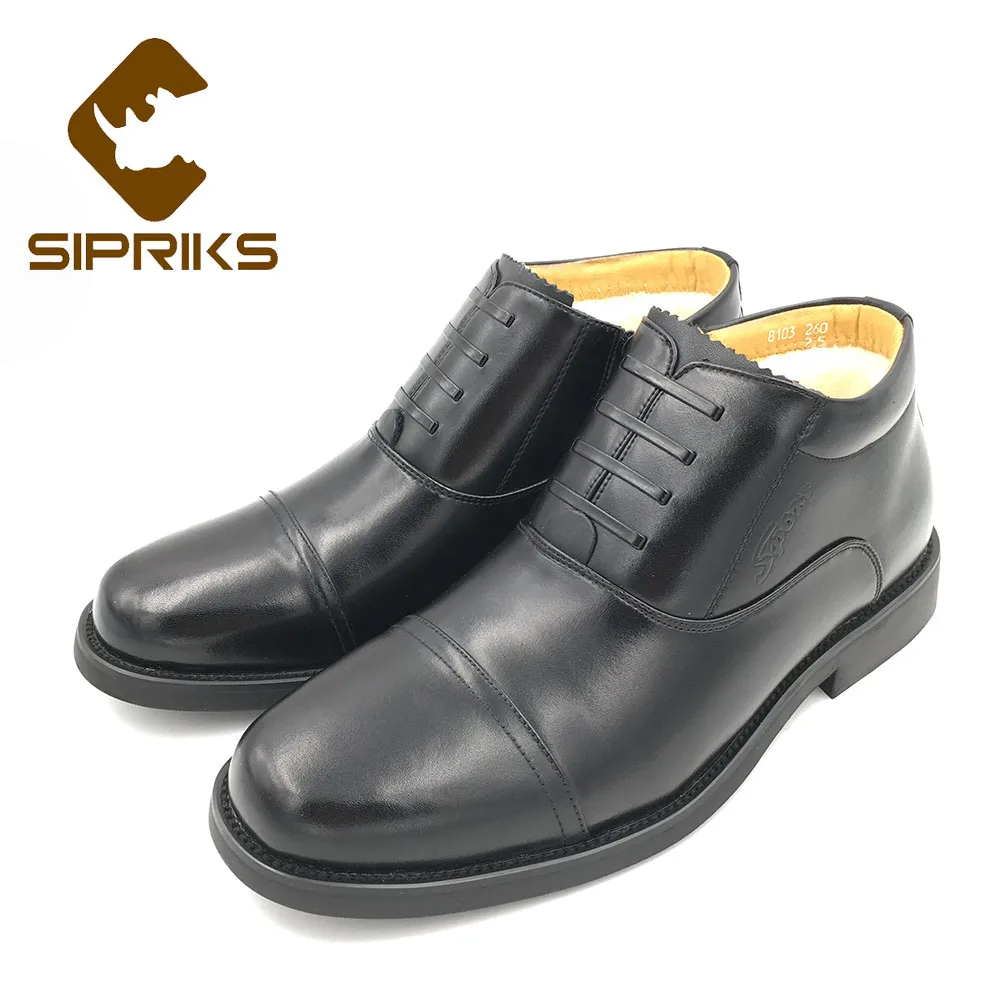 

Sipriks 2018 Winter Oxfords Boots Genuine Leather Black Zipper Boots Thick Warm Snow Boots Round Toe Keep Warm Ankle Shoes 45 46
