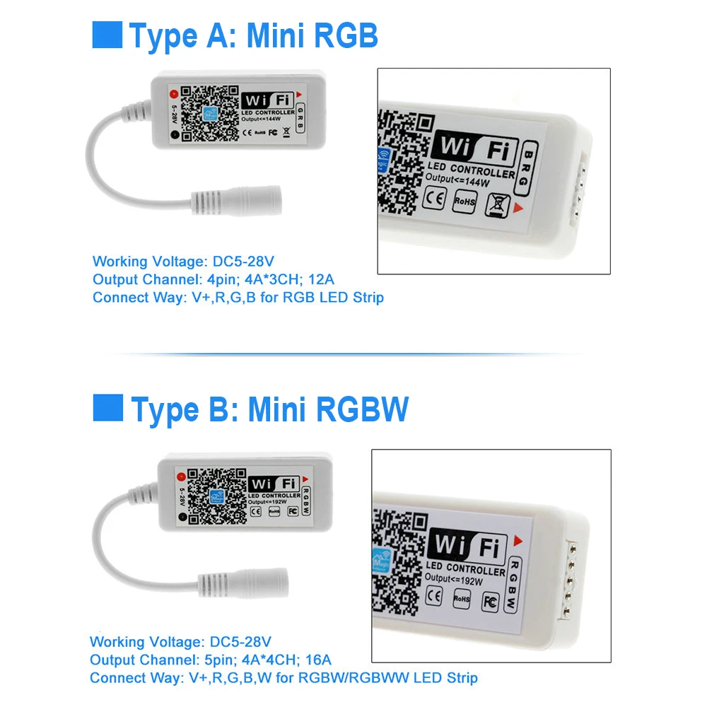 RGB RGBW WW CW Wifi светодиодный контроллер DC12V 24V 16 миллионов цветов музыка и таймер