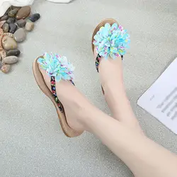 Богемные сандалии; женская обувь; пляжная Женская обувь в этническом стиле; нескользящая обувь с открытым носком; Zapatos с объемным цветком и