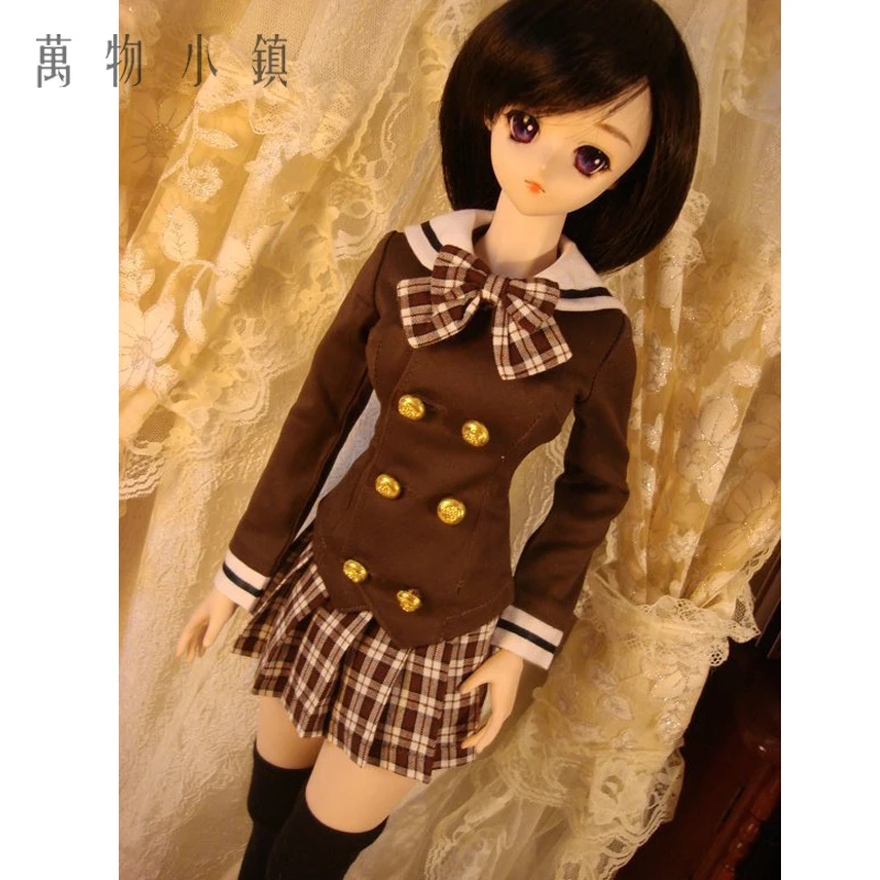 

New 1/3 1/4 1/6 BJD DD SD MSD YOSD PULLIP Clothes Brown Shirt+Gird Pleated Skirt Uniform