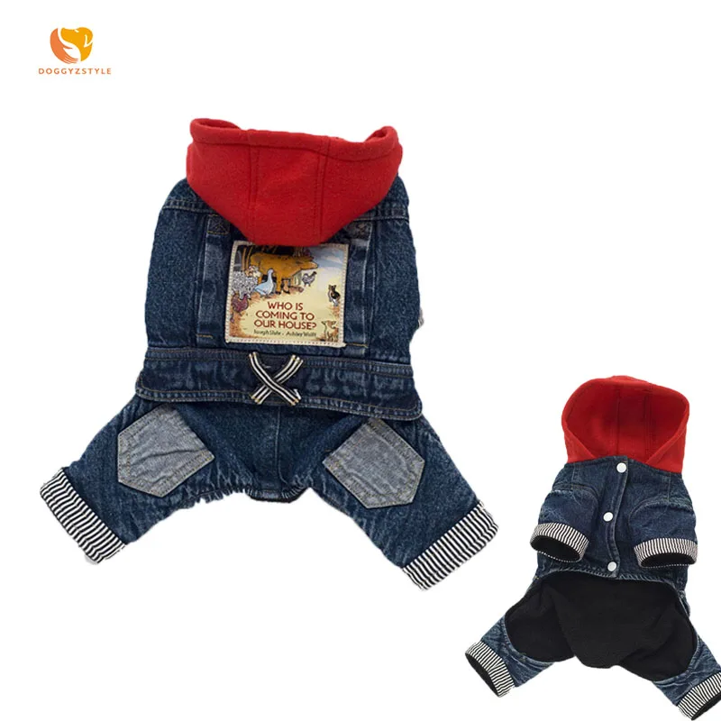 Pet Dog Jean Rompers Jumpsuit Cat Spring Autumn Little Red Riding Hood