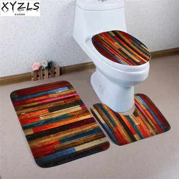 

XYZLS 3 Pcs Euro Colorful Board Strip Anti Slip Toilet Carpet Bathroom Mat Coral Velvet Toilet Mats for Three Sets of Bath Mat