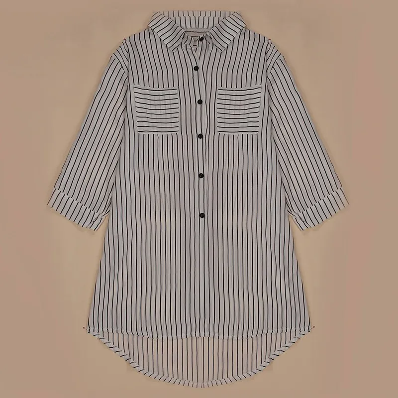 Maternity wear pregnant women tops pregnant women lapel 3/4 sleeve casual loose striped shirt XL oversized personality