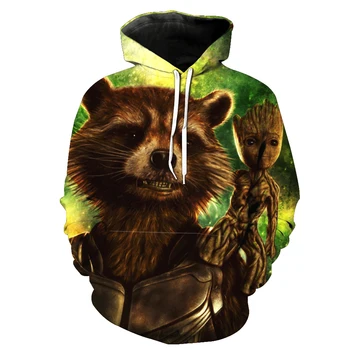 

Fashion 3D Hoodie Men Cute Rocket Racoon Baby Groot Sweatshirt 3D Print Hipster Hip Hop Streetwear Tracksuit Unisex Stylish Coat