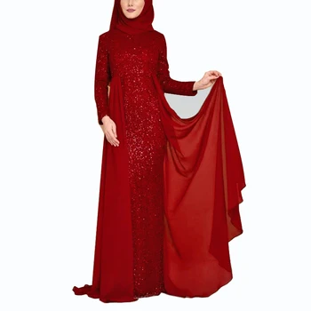 

Women Elegant Muslim Abaya Koran Kaftan Long Sleeve Islamic Maxi Floor Length Dress Fahsion Solid Sequin Sexy Dress Hot Sale New