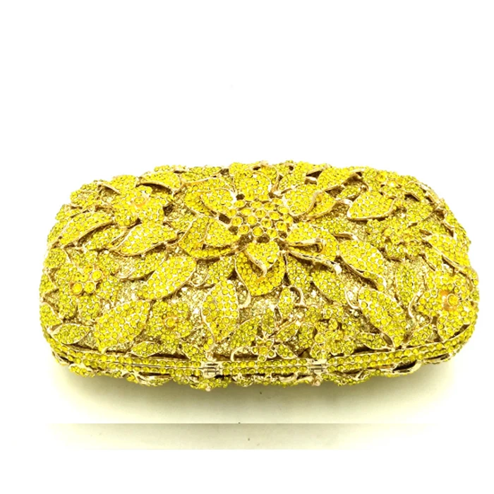 Embrayage Color Strass Mariage Luxe Main Sacs Diamant Designer De D'embrayage Partie Sac Cristal Same Pictur Jaune Marque À Soirée Fleur Xiyuan As 0fwqUU