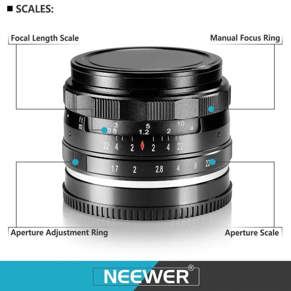 Neewer 35 мм f/1.7 Ручная Фокусировка Премьер-Фиксированный Объектив для SONY E-Mount Цифровых Камер, таких как NEX3, 3N, 5, 5 Т, A6000, A6100 и A6300