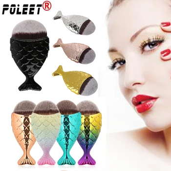 

Free Shipping Fish Shaped Powder Blusher Cosmetic Make-up Brush Tool Bottom Contour brush Mermaid Foundation Makeup Brush