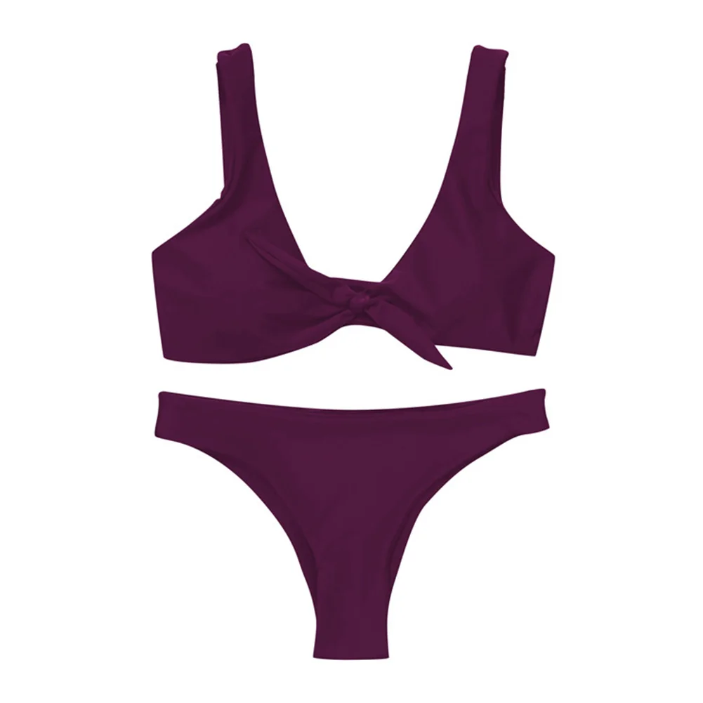 

Women Sexy Front Knot Bikini Set Solid Color Summer Bathing Swimwear Beach Vacation Pool Swimwear Swimsuit