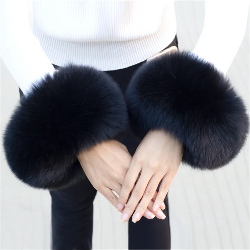 Настоящие перчатки из натуральной шерсти высокого качества манжеты из лисьего меха женская куртка пальто Горячий рукав натуральный Лисий мех манжеты