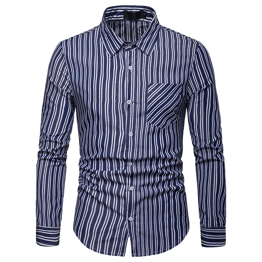

Autumn Men Blouse 2019 New Fashion Personality Men's Striped Casual Slim Long Sleeve Printed Shirt Top Casual Men's Blouse