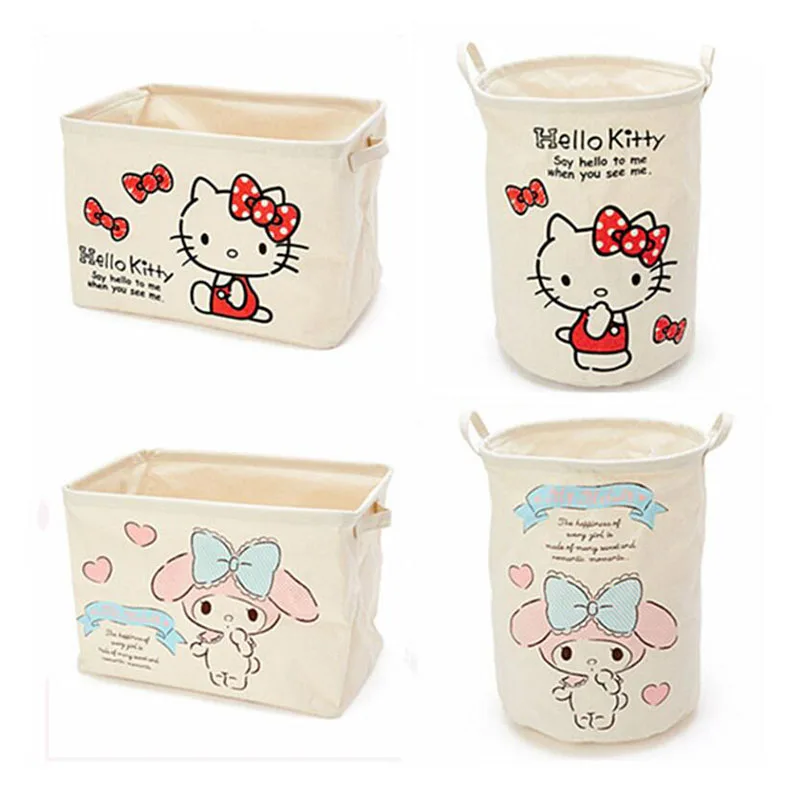 

Foldable Cute Hello kitty Canvas Fabric Storage Hamper, Waterproof Cartoon Design For Toy Clothes Shoes Kids' Room Nursery Home