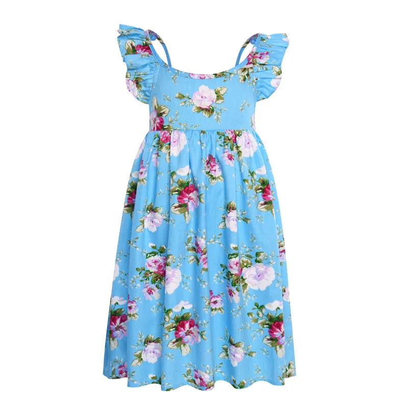 

2019 Girls Summer Dress Beach Style Floral Print Party Backless Kids Dresses For Girls Vintage Toddler Girl Clothing 3-7Years