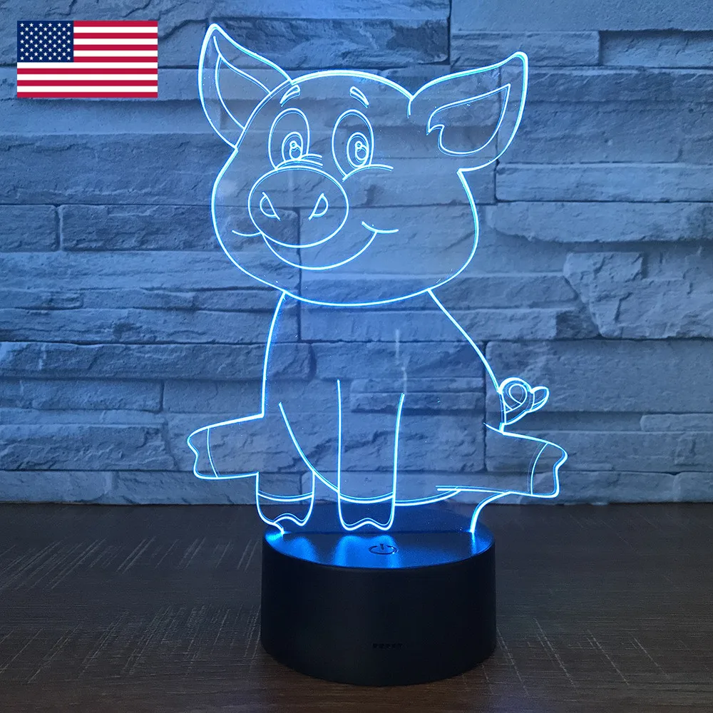 Lovely Cute Pig Night Light Pig LED 3D lamp Touch Colorful Desk 7