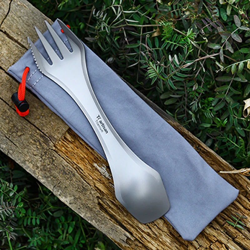 Tiartisan Camping al aire libre de titanio puro 3 en 1 tenedor cuchara tenedor cuchillo Camping Picnic vajilla Ta8101