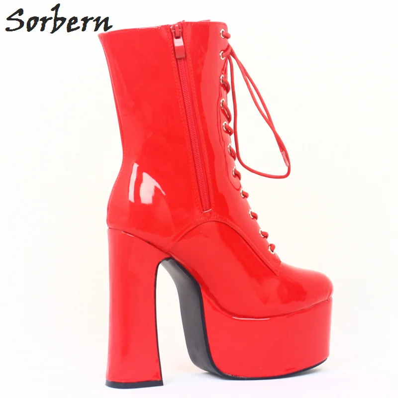 Tobillo Custom Plataforma Botas Grueso 45 rojo Cruz Tacones Altos Los Tamaño Señoras Alto Rojo De Del Color Sorbern Y Tacón Zapatos Punta Atado EHpfqtRaxw