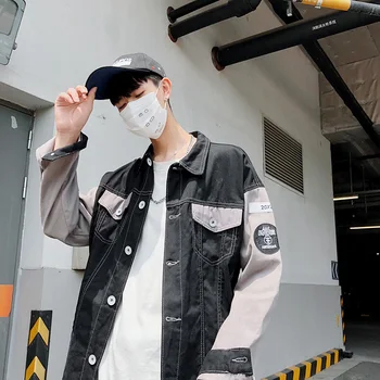 

2018 Early Autumn Newest Men's Fashion Tide Letter Embroidery Spliced Pattern Grey/Blue Color Loose Casual Jackets Coats M-2XL