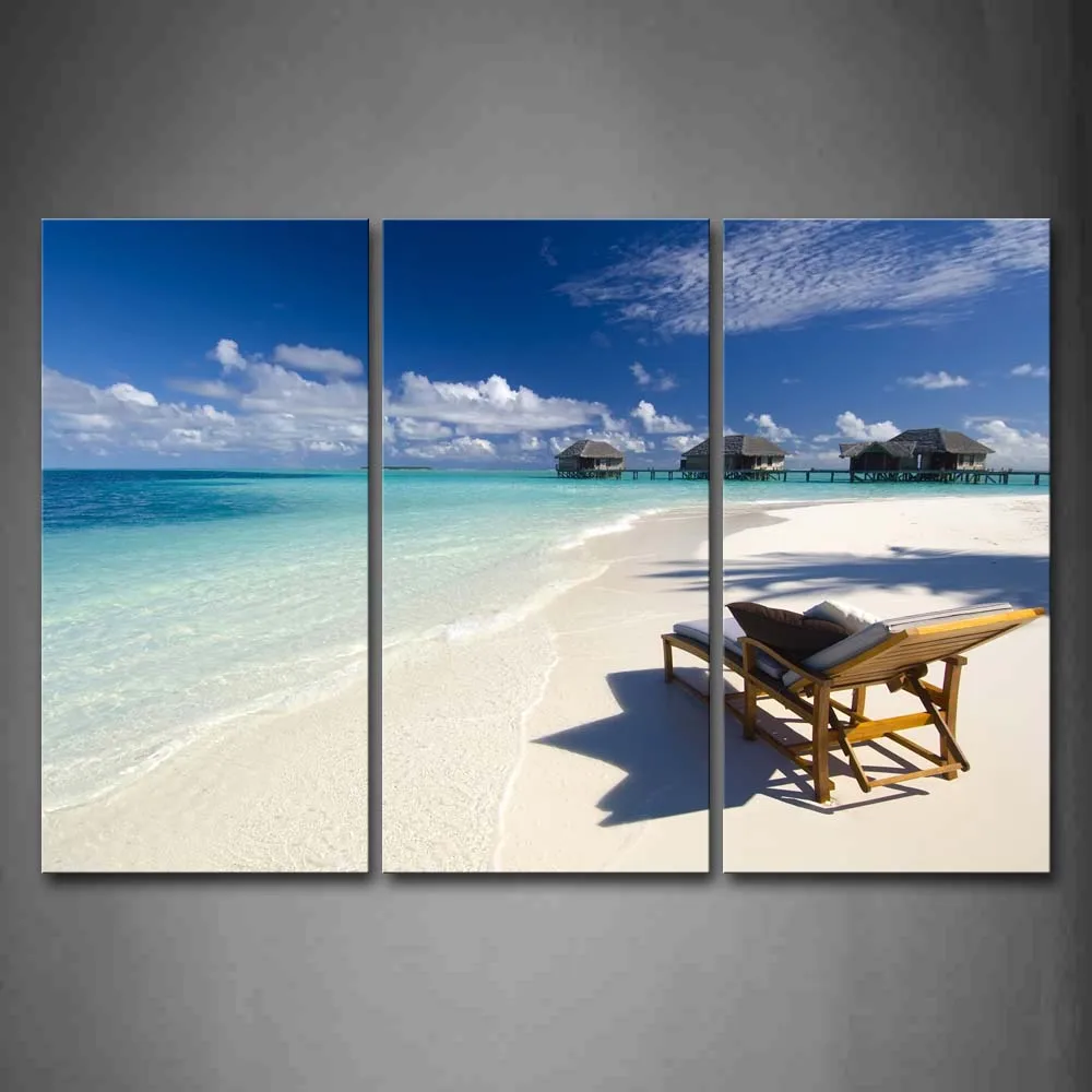 

Framed Wall Art Pictures Desk Chair Beach Canvas Print Seascape Modern Posters With Wooden Frames For Living Room Decor