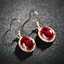 Rojo Rojo corindón Natural piedras semi-preciosas pendientes de oro Declaración accesorios de la joyería femenina al por mayor novia de regalo