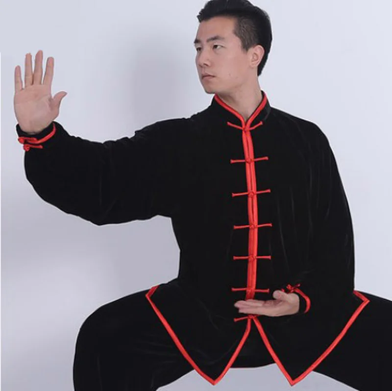Online Tai chi kleidung verdicken und warm gold samt kung fu anzug herbst und winter pleuche tai chi kleidung für männer und frauen